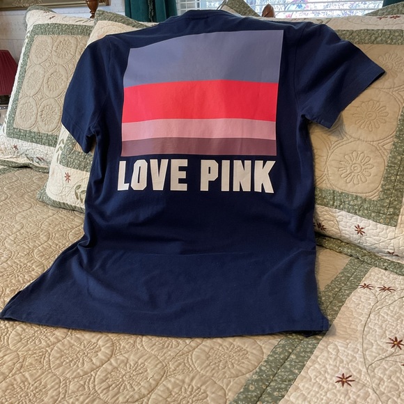 VICTORIA’S SECRET PINK LOGO FRONT & BACK NAVY BLUE SHORT SLEEVE TEE SIZE  XS - Picture 8 of 16